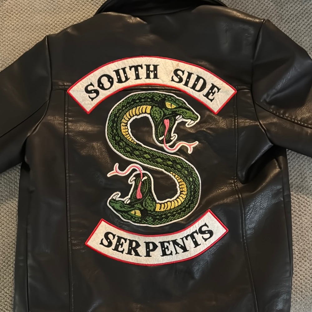 Riverdale South Side Serpents Black Leather Jacket with Snake Patch